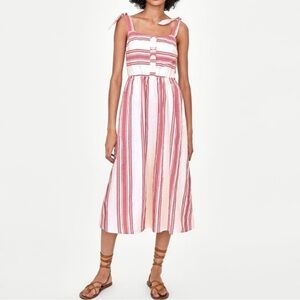 Zara Red and White Striped Midi Dress